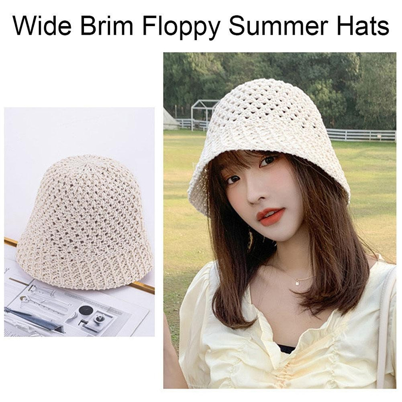Bucket Hat Straw - جديد بنات قبعة الشمس واسعة حافة