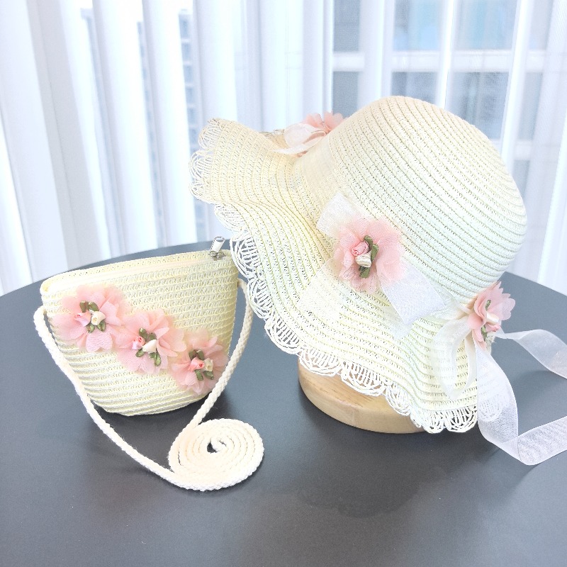 قبعة قش للفتيات من قطعتين بلون - مراجعة Bucket Hat Straw وسعره